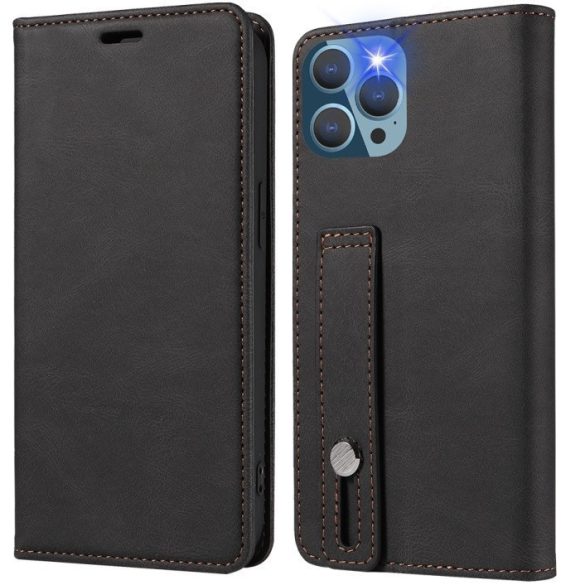 Huawei Honor 400 Lite, Oldalra nyíló tok, stand, kártyatartóval, kézpánttal, Wooze Business Plus, fekete