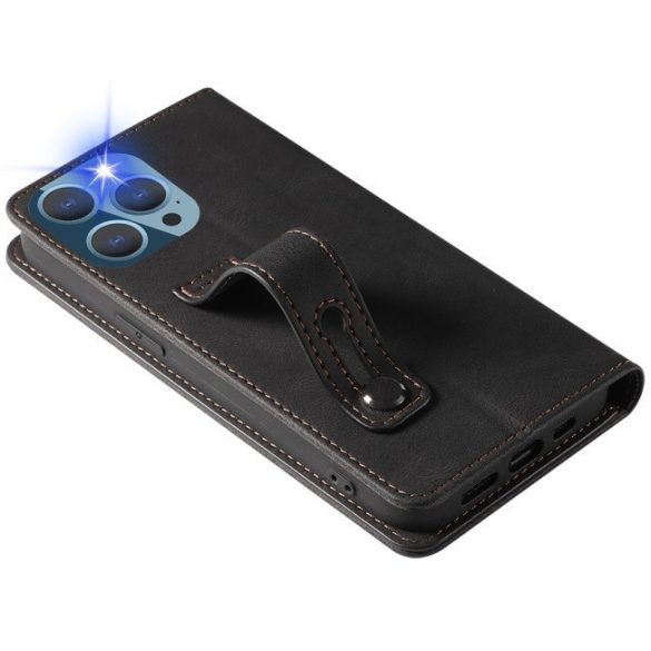 Huawei Honor 400 Lite, Oldalra nyíló tok, stand, kártyatartóval, kézpánttal, Wooze Business Plus, fekete