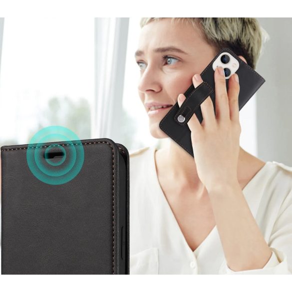 Huawei Honor 400 Lite, Oldalra nyíló tok, stand, kártyatartóval, kézpánttal, Wooze Business Plus, fekete