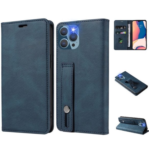 Huawei Honor 400 Lite, Oldalra nyíló tok, stand, kártyatartóval, kézpánttal, Wooze Business Plus, kék