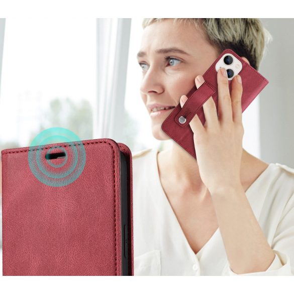 Huawei Honor 400 Lite, Oldalra nyíló tok, stand, kártyatartóval, kézpánttal, Wooze Business Plus, piros