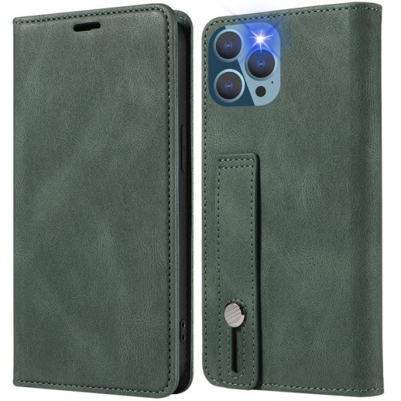 Huawei Honor 400 Lite, Oldalra nyíló tok, stand, kártyatartóval, kézpánttal, Wooze Business Plus, sötétzöld