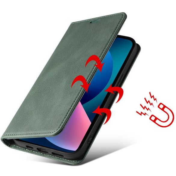 Huawei Honor 400 Lite, Oldalra nyíló tok, stand, kártyatartóval, kézpánttal, Wooze Business Plus, sötétzöld