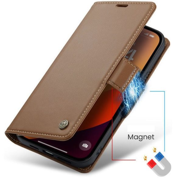 Huawei Honor 400 Lite, Oldalra nyíló tok, stand, kártyatartóval, RFID technológiával, Wooze CaseME, barna