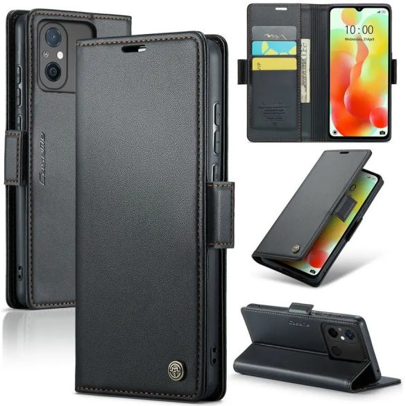 Huawei Honor 400 Lite, Oldalra nyíló tok, stand, kártyatartóval, RFID technológiával, Wooze CaseME, fekete