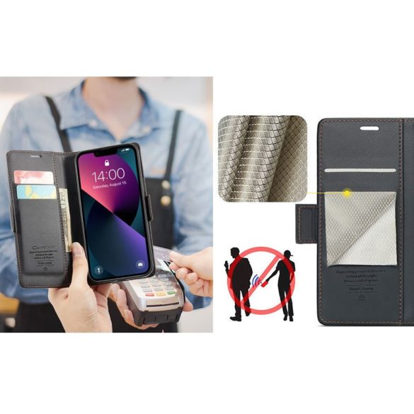 Huawei Honor 400 Lite, Oldalra nyíló tok, stand, kártyatartóval, RFID technológiával, Wooze CaseME, fekete