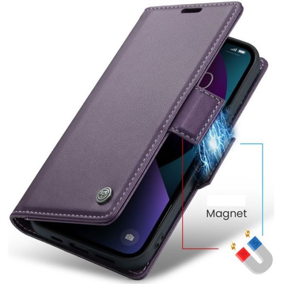 Huawei Honor 400 Lite, Oldalra nyíló tok, stand, kártyatartóval, RFID technológiával, Wooze CaseME, lila