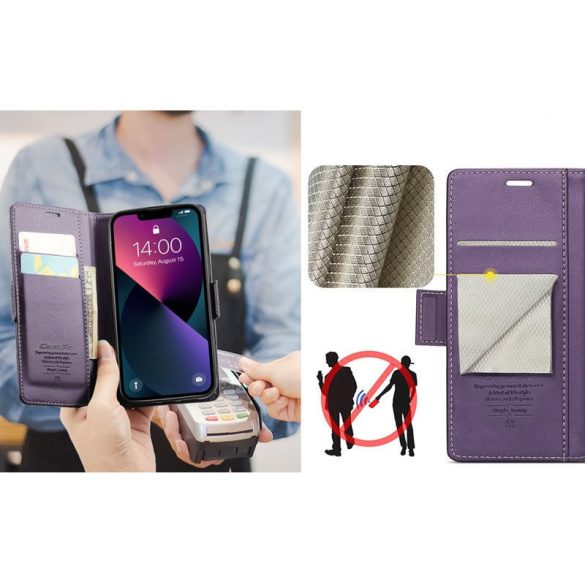 Huawei Honor 400 Lite, Oldalra nyíló tok, stand, kártyatartóval, RFID technológiával, Wooze CaseME, lila