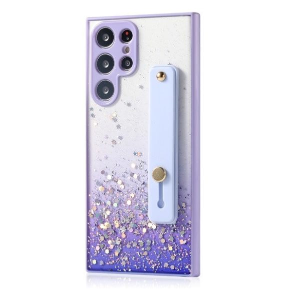 Huawei Honor 400 Lite, Szilikon tok, közepesen ütésálló, kézpánttal, színátmenetes, csillogó minta, Wooze Strap Star, mintás/lila