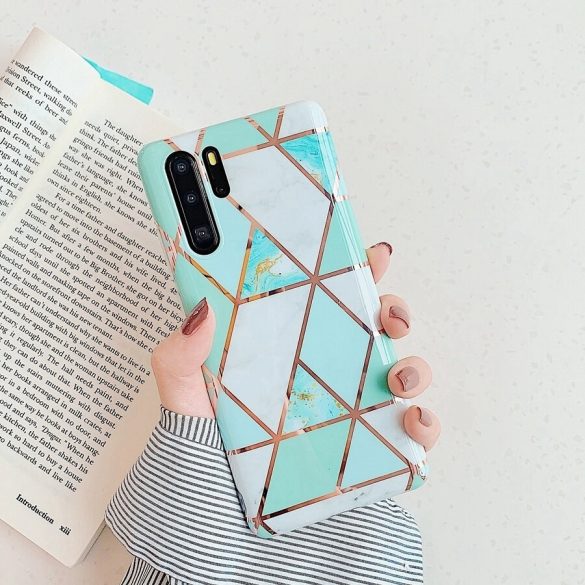 Huawei Honor 400 Lite, Szilikon tok, sokszöges márvány minta, Wooze Geometric Marble, színes/zöld