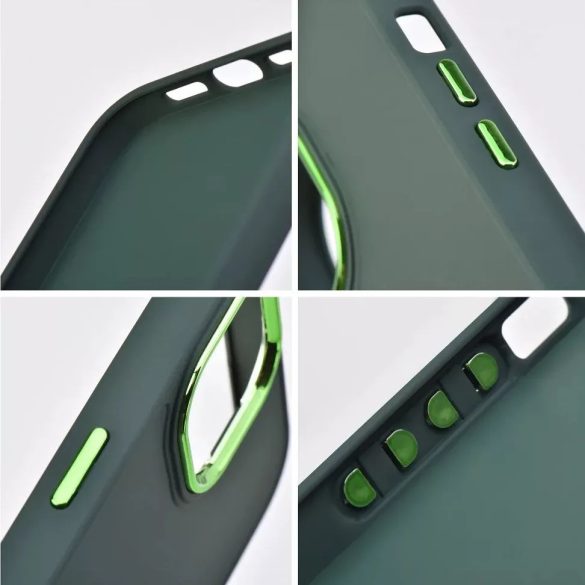 Samsung Galaxy S24 SM-S921, Szilikon tok, közepesen ütésálló, fémhatású kamera keret, Frame Case, zöld