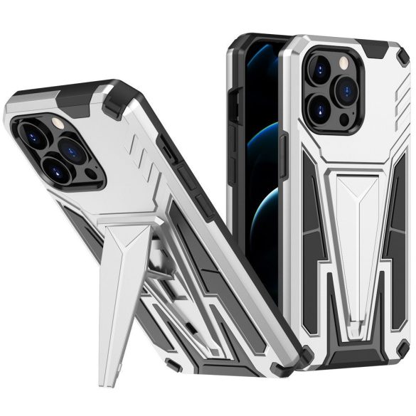 Huawei Honor 400 Pro (Global), Műanyag hátlap védőtok szilikon belső, közepesen ütésálló, kitámasztóval, Wooze Supportive Care, ezüst
