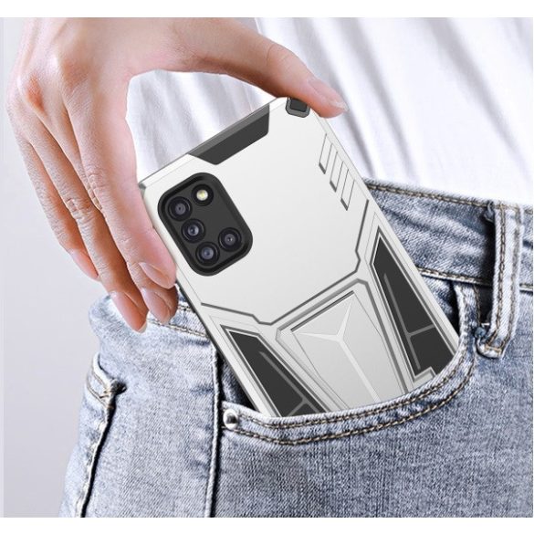 Huawei Honor 400 Pro (Global), Műanyag hátlap védőtok szilikon belső, közepesen ütésálló, kitámasztóval, Wooze Supportive Care, ezüst