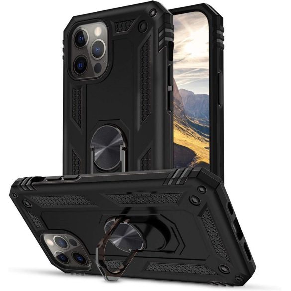 Huawei Honor 400 Pro (Global), Műanyag hátlap védőtok, közepesen ütésálló, szilikon belső, telefontartó gyűrű, Defender, fekete