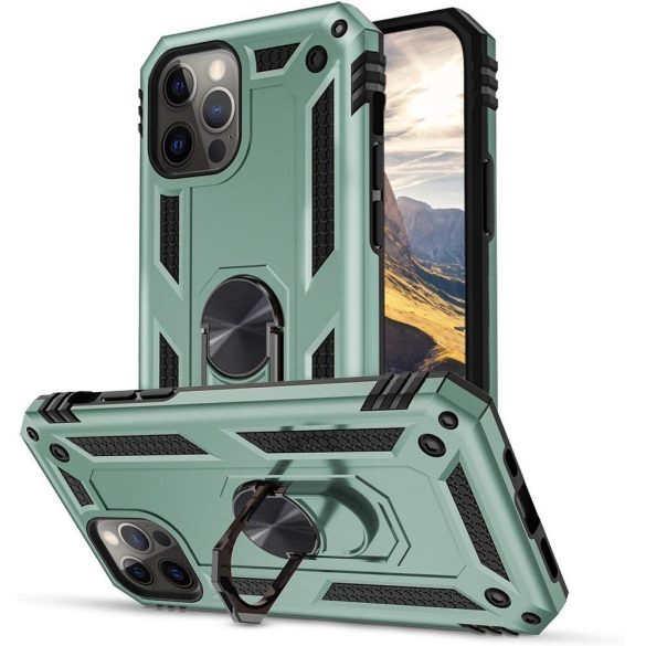 Huawei Honor 400 Pro (Global), Műanyag hátlap védőtok, közepesen ütésálló, szilikon belső, telefontartó gyűrű, Defender, zöld