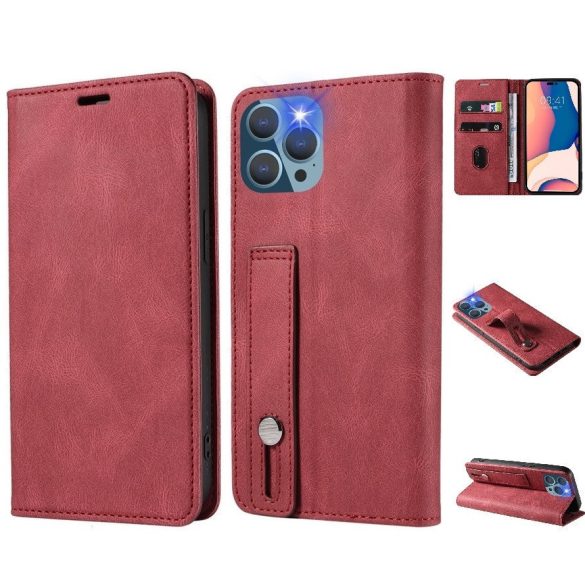 Huawei Honor 400 Pro (Global), Oldalra nyíló tok, stand, kártyatartóval, kézpánttal, Wooze Business Plus, piros