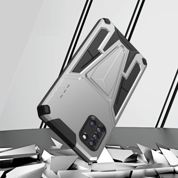 Huawei Honor 400 (Global), Műanyag hátlap védőtok szilikon belső, közepesen ütésálló, kitámasztóval, Wooze Supportive Care, ezüst