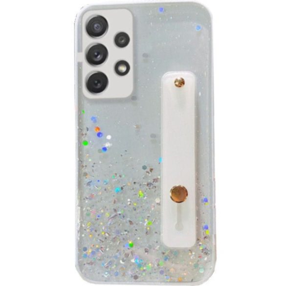 Huawei Honor 400 (Global), Szilikon tok, közepesen ütésálló, kézpánttal, színátmenetes, csillogó minta, Wooze Strap Star, mintás/fehér