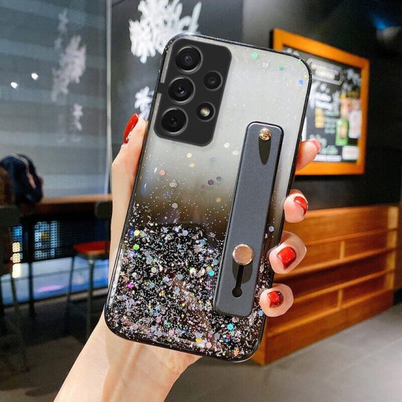 Huawei Honor 400 (Global), Szilikon tok, közepesen ütésálló, kézpánttal, színátmenetes, csillogó minta, Wooze Strap Star, mintás/fekete