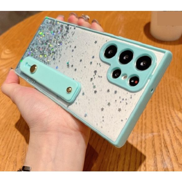 Huawei Honor 400 (Global), Szilikon tok, közepesen ütésálló, kézpánttal, színátmenetes, csillogó minta, Wooze Strap Star, mintás/menta