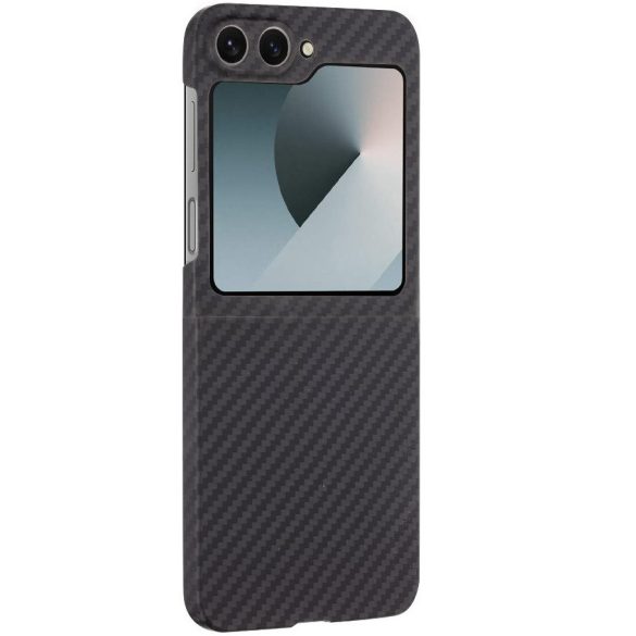 Samsung Galaxy Z Flip6 / Z Flip7 FE SM-F741B / F761B, Műanyag hátlap védőtok, közepesen ütésálló, aramidszállal, Magsafe töltővel kompatibilis, karbon minta, Tactical MagForce Aramid, fekete