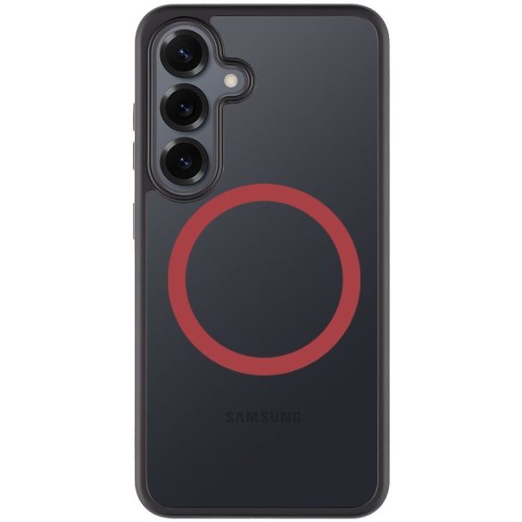 Samsung Galaxy S25 SM-S931, Műanyag hátlap védőtok + szilikon keret, közepesen ütésálló, Magsafe kompatibilis, Tactical MagForce Hyperstealth 2.0, áttetsző/fekete/piros