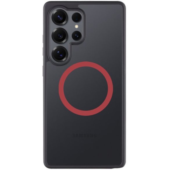 Samsung Galaxy S25 Ultra SM-S938, Műanyag hátlap védőtok + szilikon keret, közepesen ütésálló, Magsafe kompatibilis, Tactical MagForce Hyperstealth 2.0, áttetsző/fekete/piros