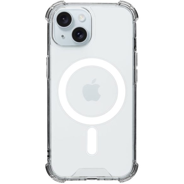 Apple iPhone 15, Műanyag hátlap védőtok + szilikon keret, közepesen ütésálló, Magsafe töltővel kompatibilis, Tactical MagForce Plyo, átlátszó