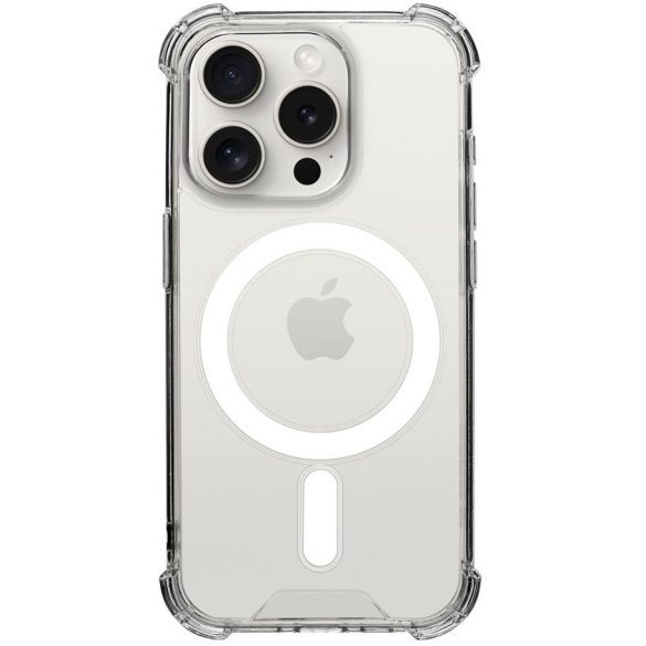 Apple iPhone 15 Pro, Műanyag hátlap védőtok + szilikon keret, közepesen ütésálló, Magsafe töltővel kompatibilis, Tactical MagForce Plyo, átlátszó