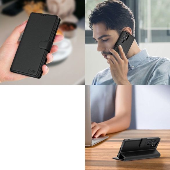 Realme 14 Pro Plus, Oldalra nyíló tok, stand, mágnes csattal, TP Wallett, fekete