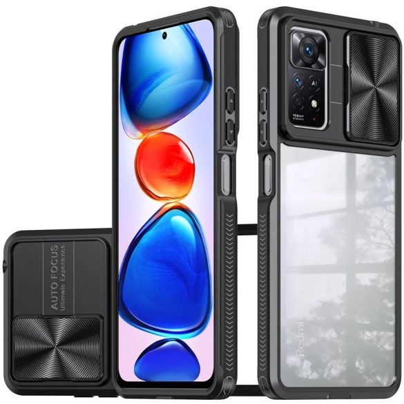 Xiaomi Poco X7 Pro, Műanyag hátlap + szilikon keret, átlátszó akril hátlap, kamera védelem, Wooze Trendy, fekete