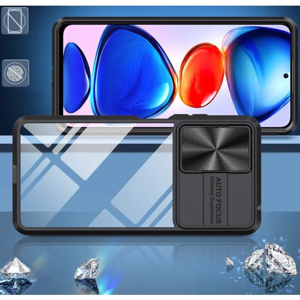 Xiaomi Poco X7 Pro, Műanyag hátlap + szilikon keret, átlátszó akril hátlap, kamera védelem, Wooze Trendy, fekete