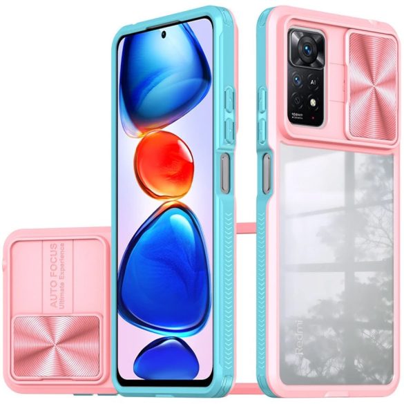 Xiaomi Poco X7 Pro, Műanyag hátlap + szilikon keret, átlátszó akril hátlap, kamera védelem, Wooze Trendy, rózsaszín/kék