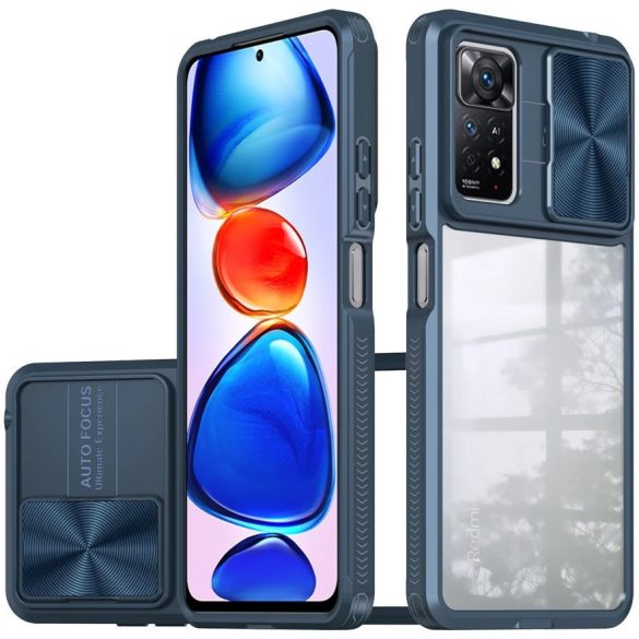 Xiaomi Poco X7 Pro, Műanyag hátlap + szilikon keret, átlátszó akril hátlap, kamera védelem, Wooze Trendy, sötétkék