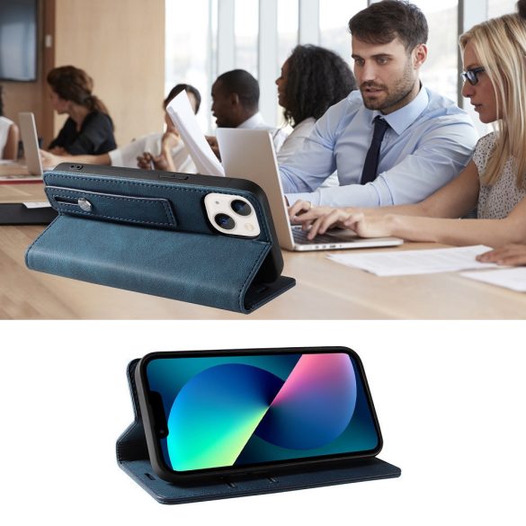Xiaomi Poco X7 Pro, Oldalra nyíló tok, stand, kártyatartóval, kézpánttal, Wooze Business Plus, kék