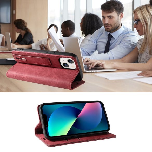 Xiaomi Poco X7 Pro, Oldalra nyíló tok, stand, kártyatartóval, kézpánttal, Wooze Business Plus, piros