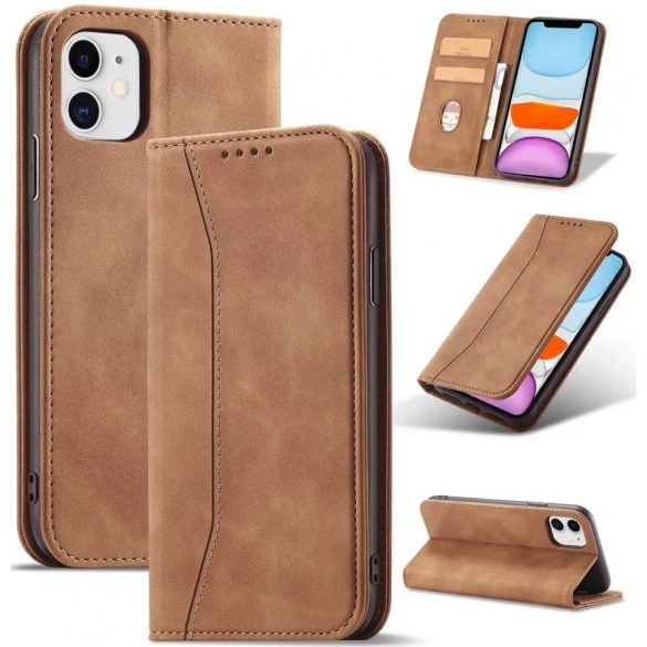 Xiaomi Poco X7 Pro, Oldalra nyíló tok, stand, kártyatartóval, Wooze Business, világosbarna