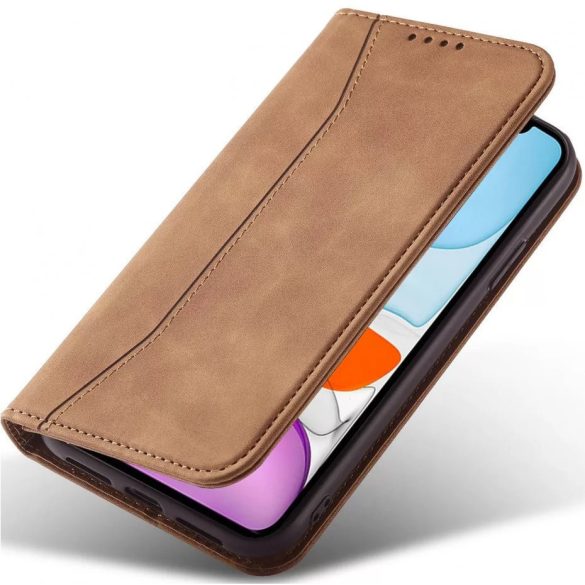 Xiaomi Poco X7 Pro, Oldalra nyíló tok, stand, kártyatartóval, Wooze Business, világosbarna