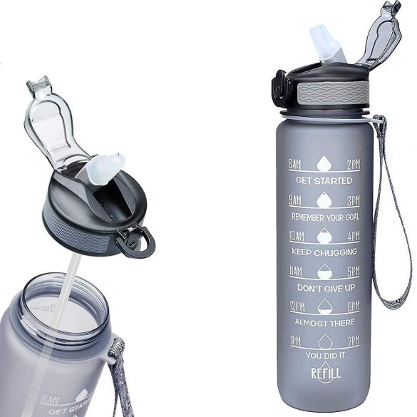 Prémium motivációs sport kulacs, idősáv, motivációs szöveg, kézpánttal, 1000 ml, Wooze You Did It, fehér