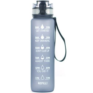 Prémium motivációs sport kulacs, idősáv, motivációs szöveg, kézpánttal, 1000 ml, Wooze You Did It, szürke