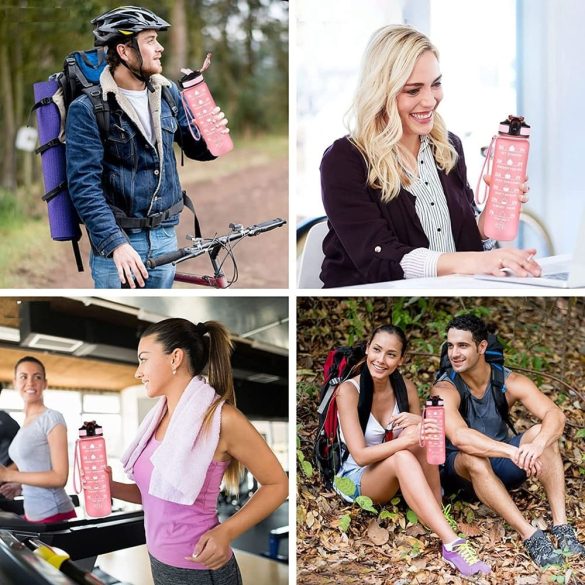 Prémium motivációs sport kulacs, idősáv, motivációs szöveg, kézpánttal, 1000 ml, Wooze You Did It, szürke