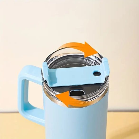 Prémium fémfalú utazó termosz + pohár, 1200 ml, hőtartó, szívószállal, fogantyúval, Tumbler, lila