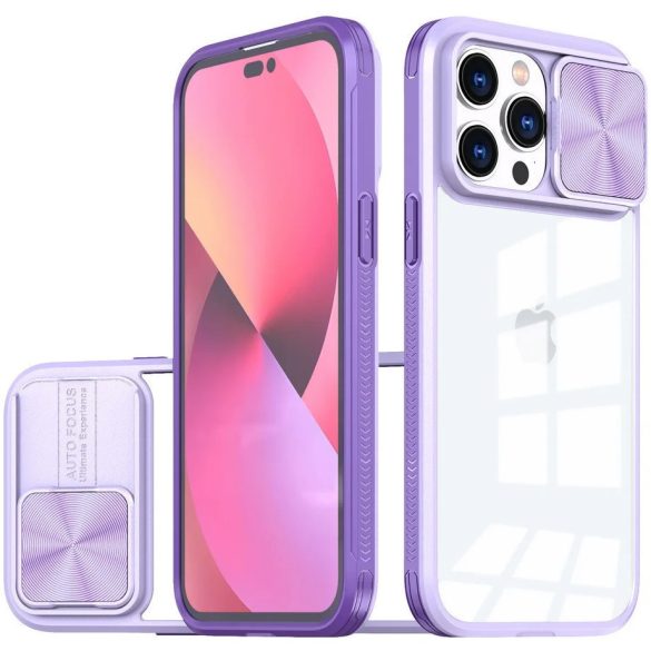Apple iPhone 17, Műanyag hátlap + szilikon keret, átlátszó akril hátlap, kamera védelem, Wooze Trendy, lila