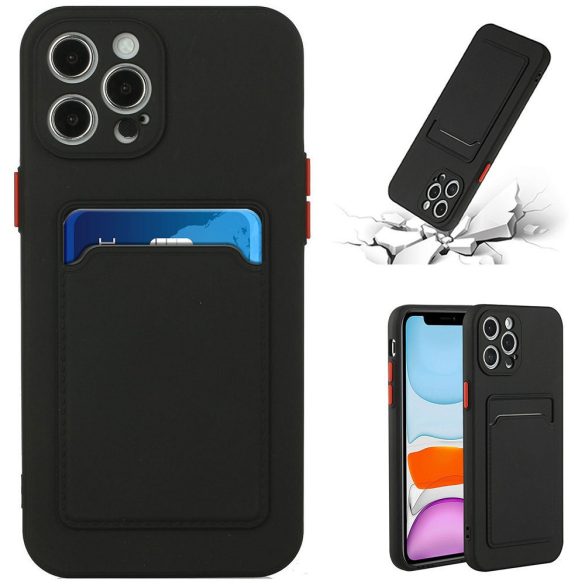 Apple iPhone 17, Szilikon tok, kártyatartóval, Wooze Card Slot, fekete