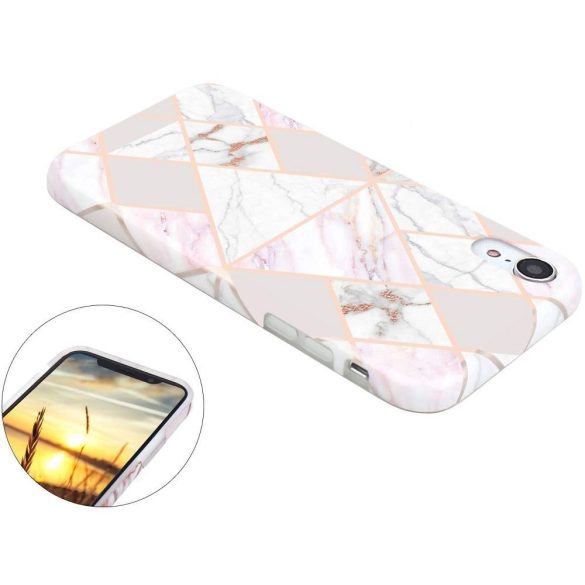 Apple iPhone 17, Szilikon tok, sokszöges márvány minta, Wooze Geometric Marble, színes/fehér