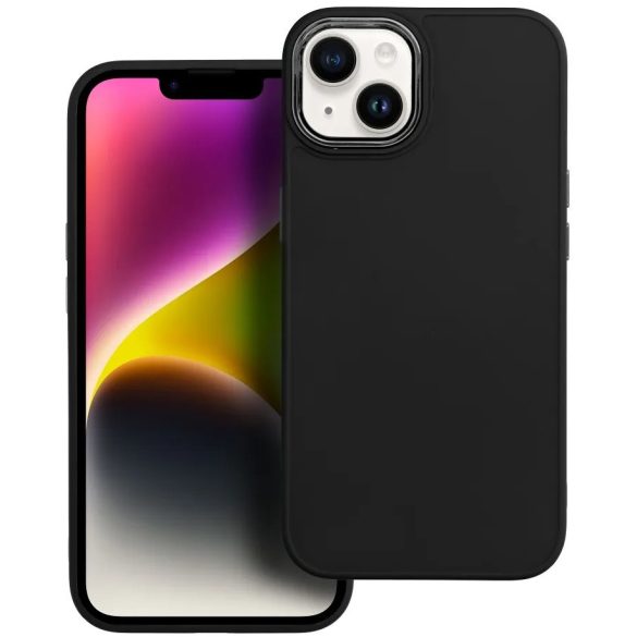 Apple iPhone 17, Szilikon tok, közepesen ütésálló, fémhatású kamera keret, Frame Case, fekete