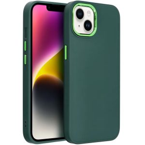 Apple iPhone 17, Szilikon tok, közepesen ütésálló, fémhatású kamera keret, Frame Case, zöld