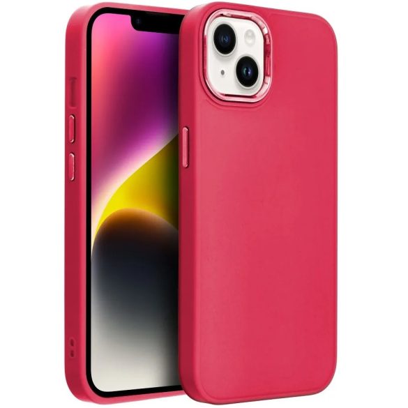 Apple iPhone 17 Pro Max, Szilikon tok, közepesen ütésálló, fémhatású kamera keret, Frame Case, magenta