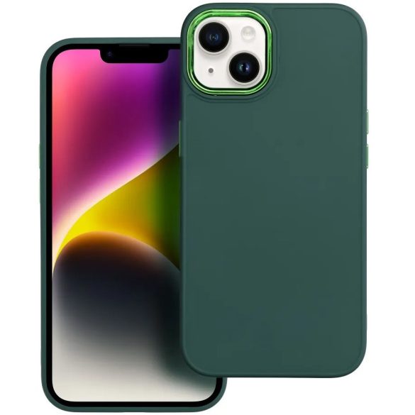 Apple iPhone 17 Pro Max, Szilikon tok, közepesen ütésálló, fémhatású kamera keret, Frame Case, zöld