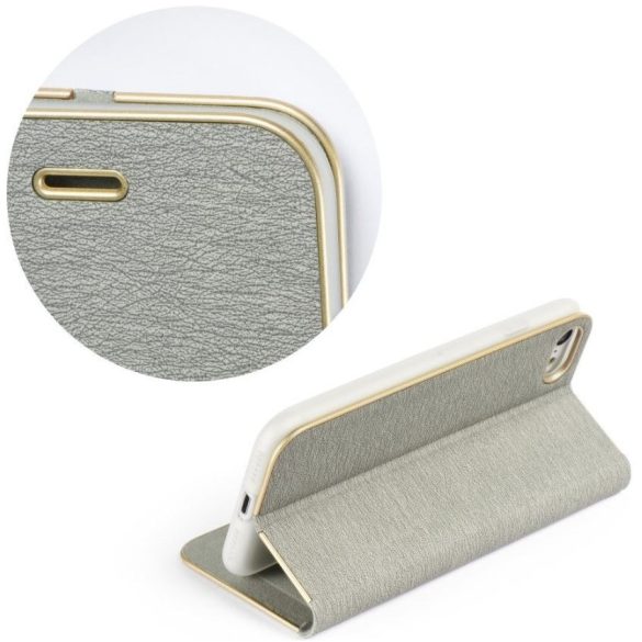 Apple iPhone 17, Oldalra nyíló tok, stand, Luna Book, ezüst